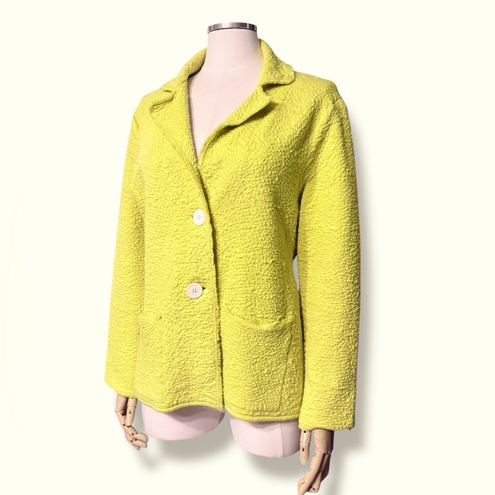 DAMASK Yellow Textured Knit Two Button Blazer